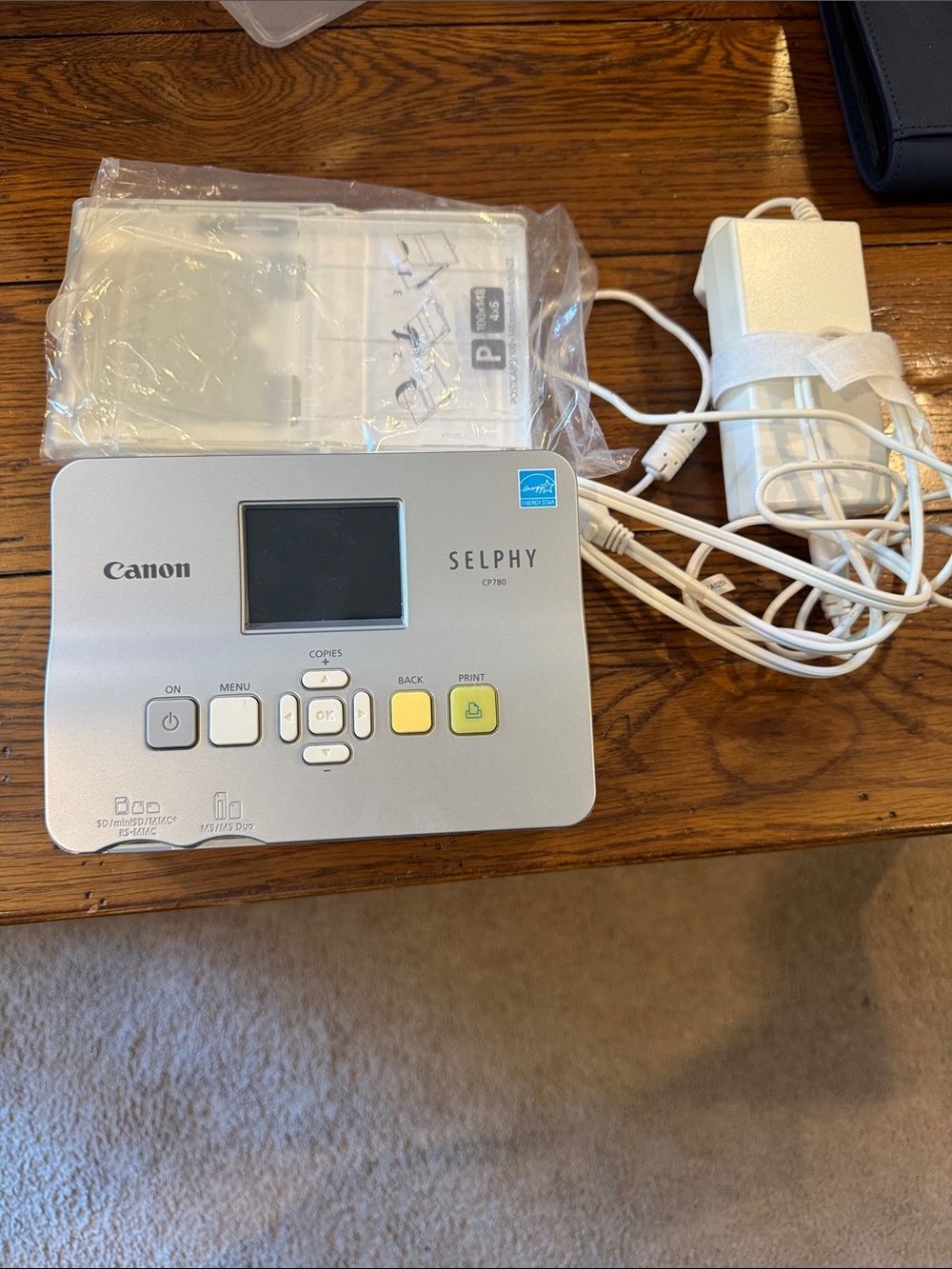 Canon SELPHY CP790 Compact Photo Printer Silver with White Power Adapter